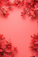 Obraz premium Red Floral Frame on Coral Background