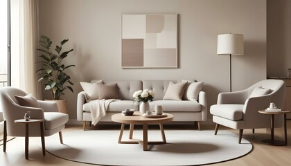 Photo modern style interior room 3d illustration Interior,Kitchen,Washrooms frame living room with colorful white sofa,led with blank frame