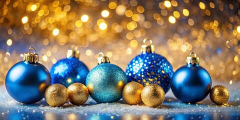 Festive baubels with blue and gold backgrounds for a Christmas concept
