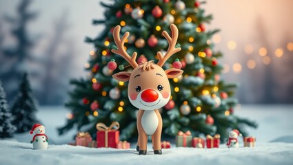 Cute Reineer Ornament Christmas Tree Backgroun