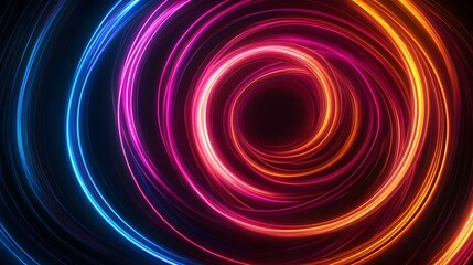 Neon spirals and swirls on a pitch-black background, creating a mesmerizing, seamless pattern, Psychedelic, Neon, Digital Art, Glowing lines, High contrast