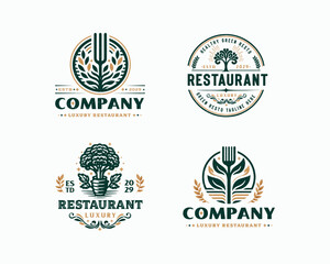 Fototapeta premium Set bundle vegan healthy green restaurant logo for food business company