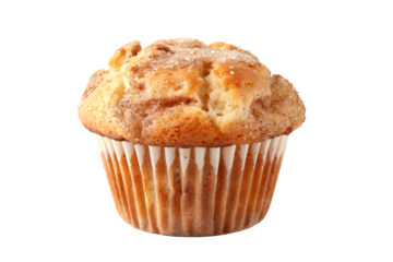 Walnut muffin or apple cinnamon cupcake topped with crunchy nuts pieces isolated on white transparent background