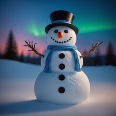Obraz premium Winter Season Cute Snowman Smiling Snow Cold Frost Snowball Scarf Carrot Snowfall Outdoor Hat Snowy Frozen Ice Nature Decoration Holiday Snowflake Seasonal Happiness Celebrate Background photography