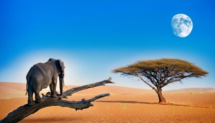 Elephant in  the desert Walid life silhouette animal elephant lover going in zoo