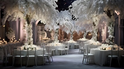 Obraz premium Beautiful wedding stage decorated with flowers