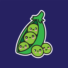 Cute pea seed babies vegetables  tasty character sticker cartoon simple in dark background high quality vector for kids book children print