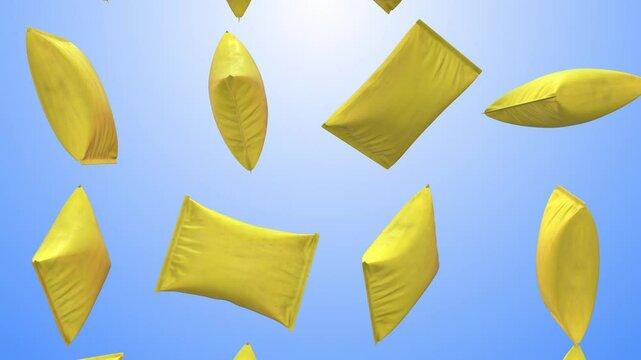 Yellow Packaging Plastic Falling on a Blue Background. 3D Packaging Plastic. 4K 