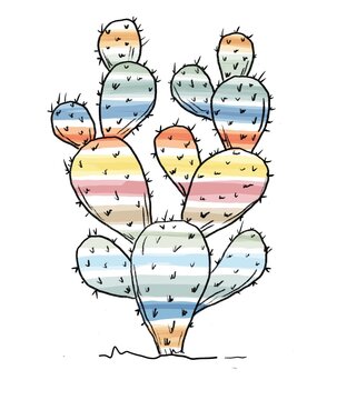 cactus fumetto disegno bianco e nero con colori arcobaleno