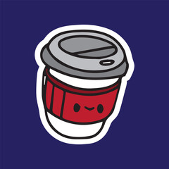 Cute coffee mug cup character sticker cartoon simple in dark background high quality vector for kids book children prints yellow