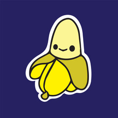 Cute banana character peel off sticker cartoon simple in dark background high quality vector for kids book children prints yellow