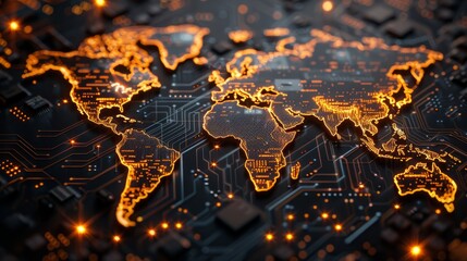 a black and gold world map on top of an electronic