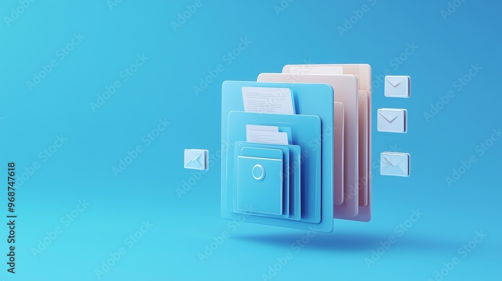 Aufkleber digital folders and envelopes floating against a blue background represent email organization and do