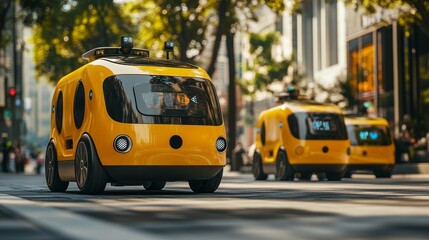 AI-driven automated food distribution systems in smart cities: Autonomous food delivery robots managing distribution across a tech-driven city.