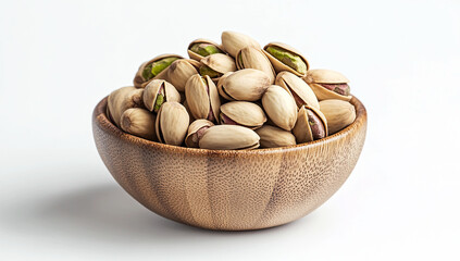 Pistachios in a wooden bowl, isolated on a white background (4)