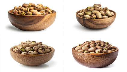 Pistachios in a wooden bowl, isolated on a white background (4)