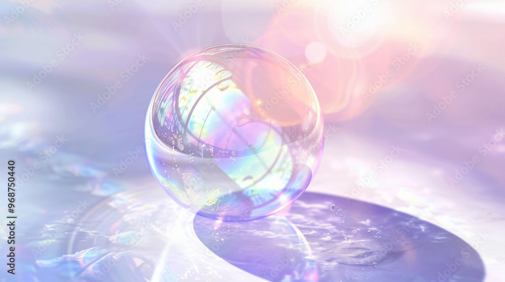 Aufkleber a translucent bubble reflecting soft pastel colors and light, creating a dreamy and ethereal atmosph