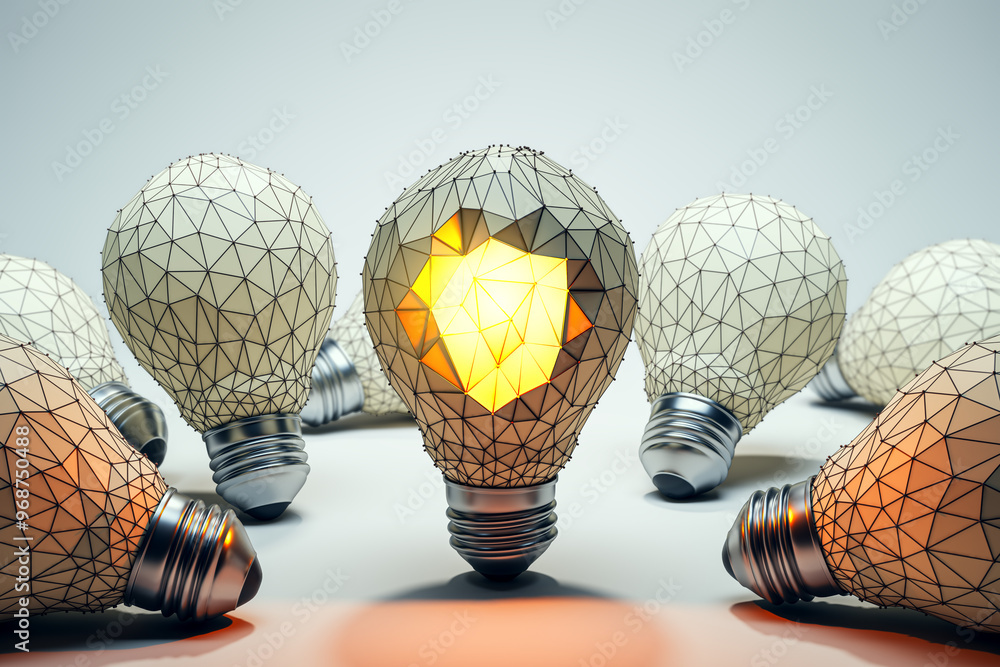 Aufkleber creative illuminated triangular polygonal lamps on white background. idea, innovation and inspiratio
