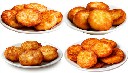 Plate of crispy potato pancakes isolated on a white background