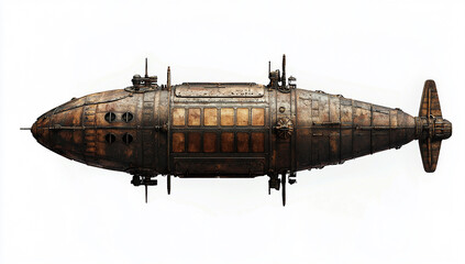 Obraz premium Steampunk-style blimp, isolated on a white background