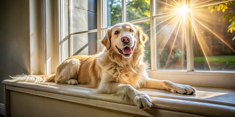 A smiling barb with scales shimmering in the warm sunlight relaxes lazily on a sunbeam streaming through the window pane.