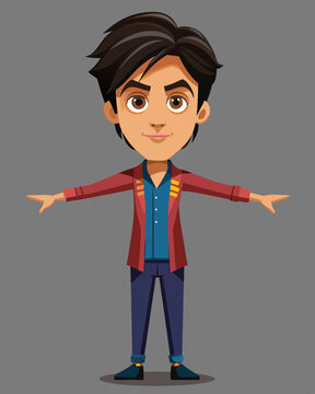 Smiling Cartoon Man : A charming cartoon character with a friendly smile and open arms ready to illustrate a feeling of welcome, connection, and approachability. T Pose 