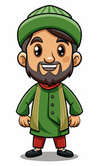 st patricks day leprechaun Asian Indian Pakistan Arab 2D Grandfather Character Front View Side Back View Wear Shalwar Kameez

