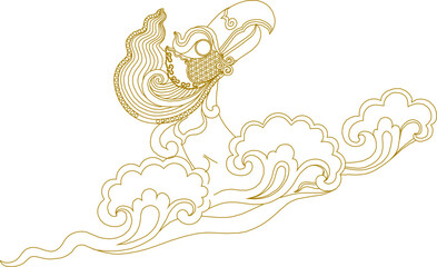 Vector sketch illustration of silhouette design of traditional ethnic vintage classic carved wayang floral animal with decorative ornaments