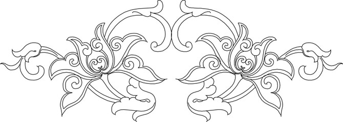 Vector sketch illustration of silhouette of classic vintage ethnic traditional floral animal carving design with decorative ornaments