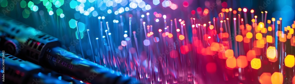 Poster a vibrant display of colorful light fibers creating mesmerizing patterns for technology and creativi