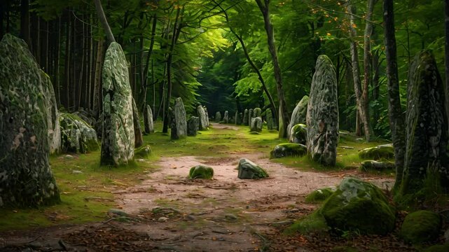 Ancient Stones in a Green Forest
