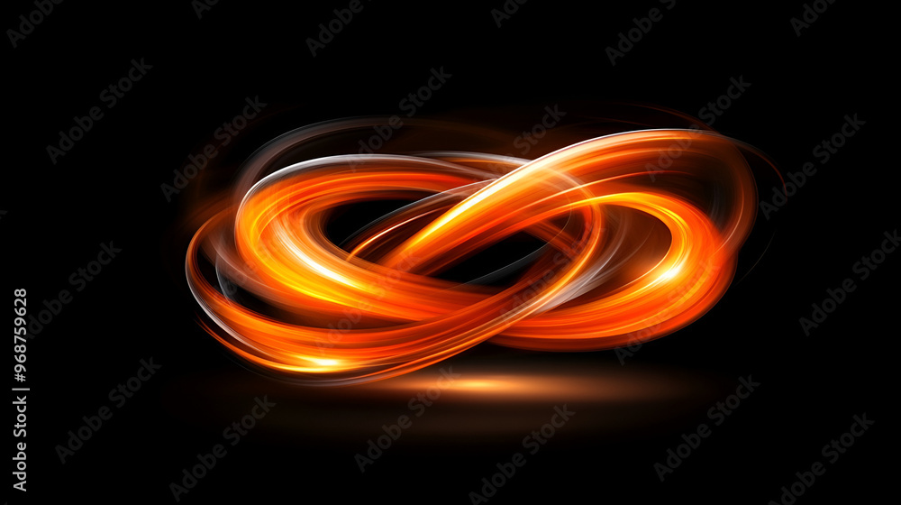 Poster glowing abstract design featuring swirling orange light trails on a dark background creating a sense