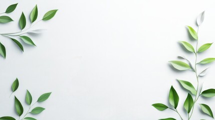 Minimal Green Leaves Frame on White Background