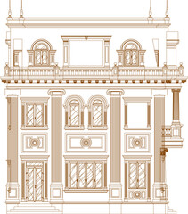 Obraz premium Vector sketch illustration silhouette design engineering drawing of architectural building old house classic vintage ethnic european model 