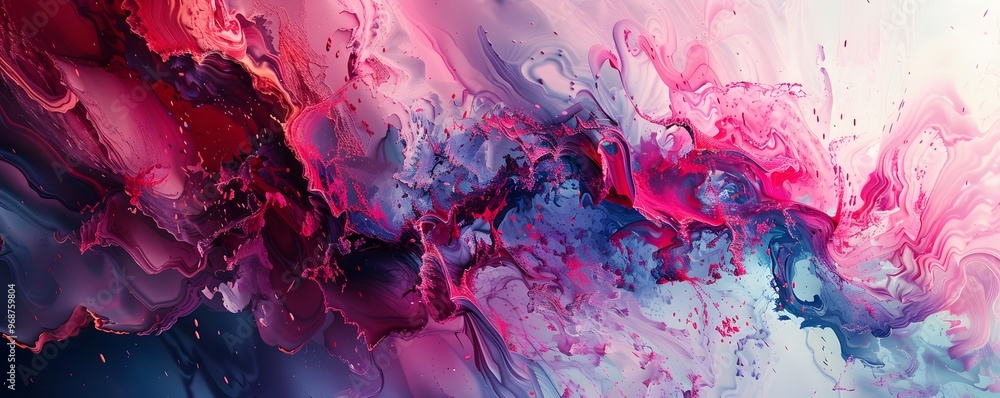 Poster abstract artwork blending vibrant colors in fluid shapes, creating a dynamic and eye-catching image 