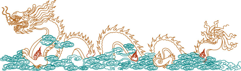 Obraz premium Vector sketch illustration silhouette design frame background pattern floral animal dragon ethnic vintage classic traditional 