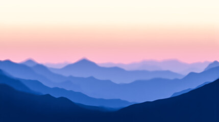 Serene mountain range silhouette against gradient sky, tranquil nature backdrop, peaceful dawn or dusk landscape, soft focus for calm soothing wallpaper or background