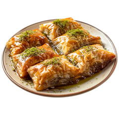 Flaky Baklava Squares: A Middle Eastern Treat from Turkiye Isolated on Transparent Background. PNG Format