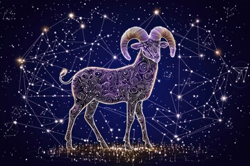 Fototapeta premium Artistic illustration of a ram star sign constellation against a night sky