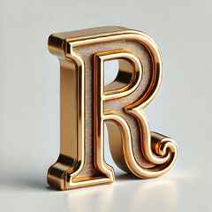 A 3D letter 'R' with a realistic golden texture on a white background, Generative Ai