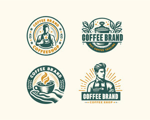 Obraz premium Set vintage Coffee logo template for food and beverages business