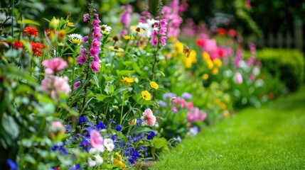 Obraz premium Flower Beds: Delightful displays of seasonal flowers in organized rows or artistic shapes, bringing vivid colors to the park and drawing butterflies and bees. 