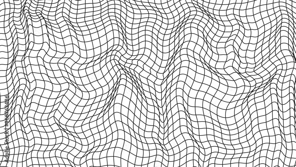 Poster abstract wavy 3d mesh on a white background. geometric dynamic wave. 3d technology wireframe. vector