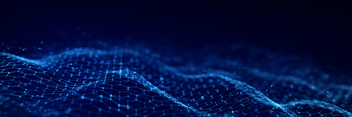 Technology hexagon dynamic wave. Futuristic honeycomb concept. Digital technology webflow. Big data visualization. 3D rendering.