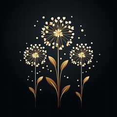 Elegant Vector Illustration of Dandelion in a Dark Flat Style Palette