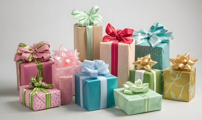 Fototapeta premium gift boxes adorned with vibrant ribbons and bows