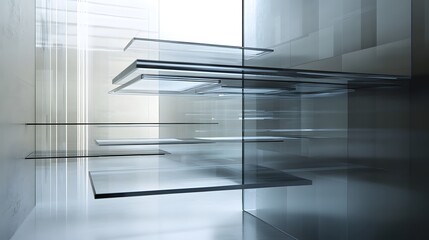 Obraz premium Floating glass panels creating a layered 3D composition with depth