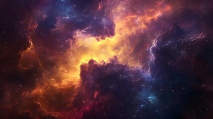 Fototapeta premium Swirling cloud of particles forming a colorful nebula in space