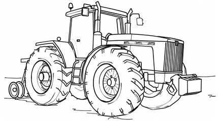 Tractor sketch in black and white, minimalistic art for children's coloring.