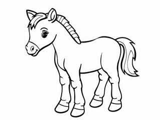 Fototapeta premium Minimalistic art of a cute foal in a coloring page with a plain background.
